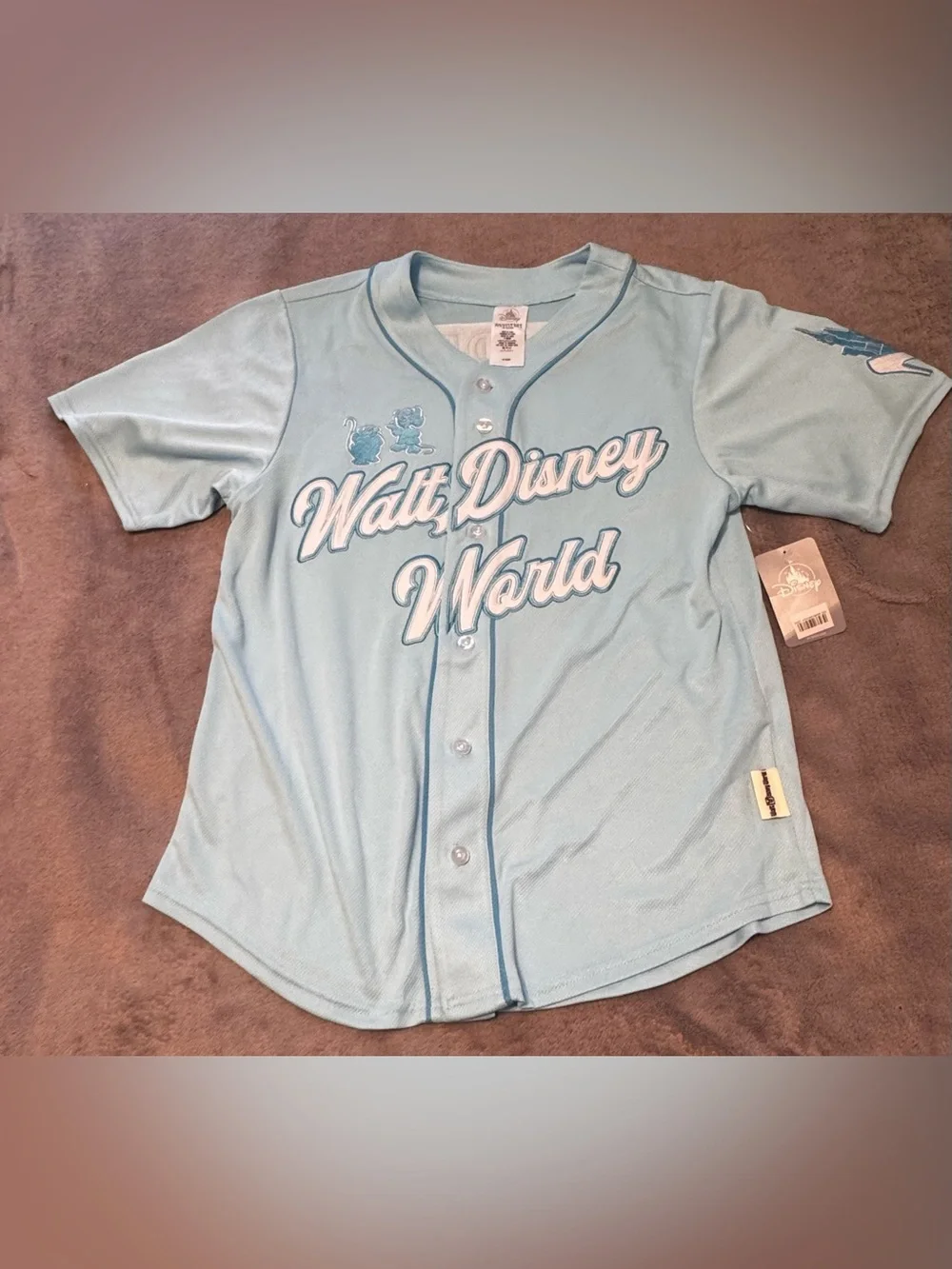 Walt Disney Cinderella Princess NWT Baseball Jersey Sky Blue Size XS Short  L - Picture 2 of 8